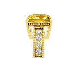 Yellow gold Princess Cut Yellow Sapphire Engagement Ring with Milgrain Channel Set Band and Prong Setting_29