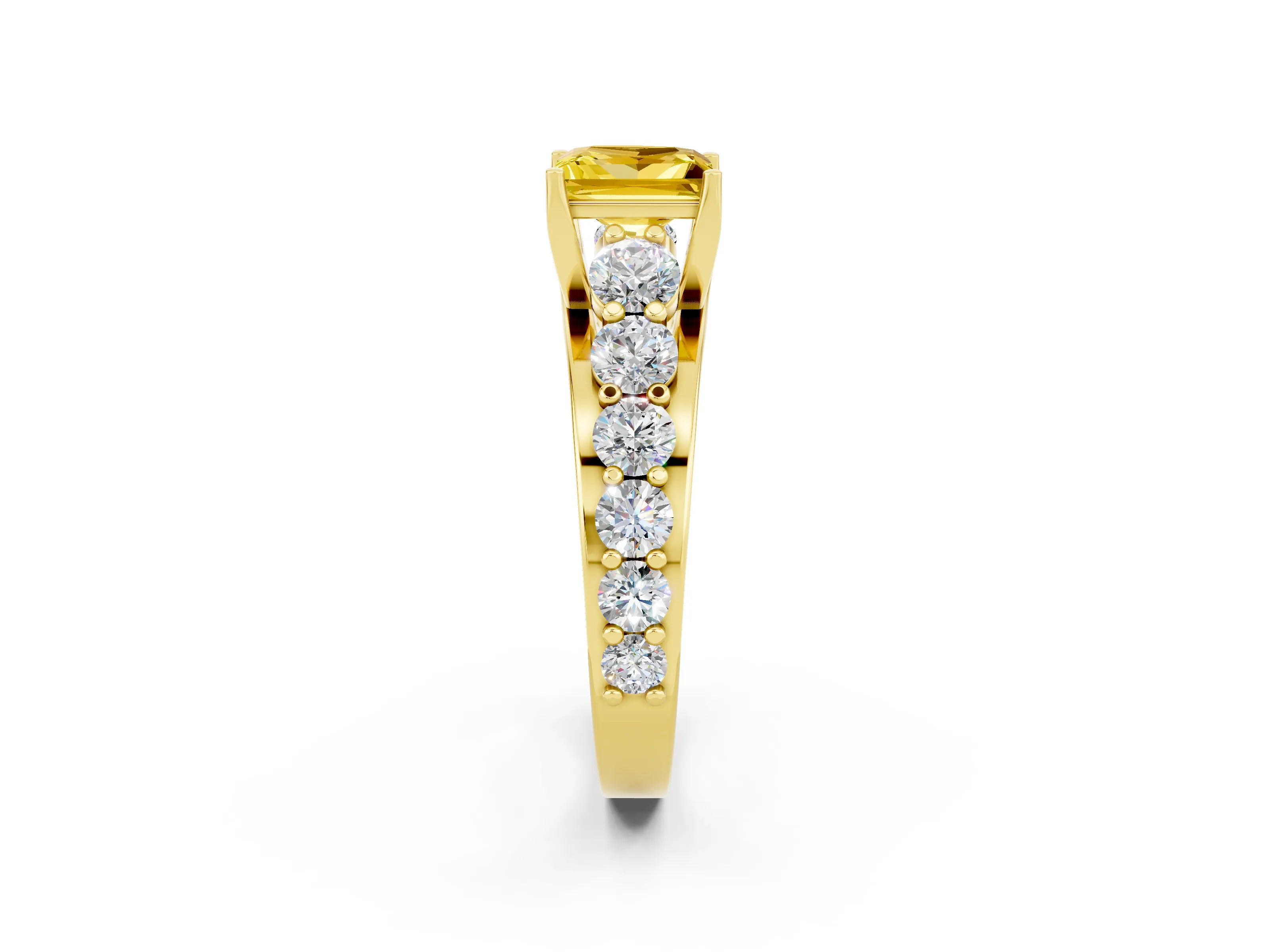 Yellow gold Princess Cut Yellow Sapphire Engagement Ring with Pavé Band and Four-Prong Setting_2