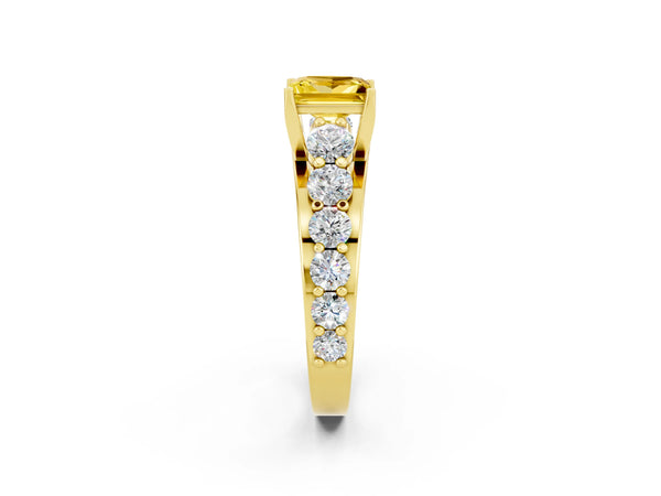Yellow gold Princess Cut Yellow Sapphire Engagement Ring with Pavé Band and Four-Prong Setting