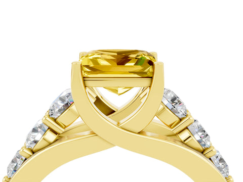 Yellow gold Princess Cut Yellow Sapphire Engagement Ring with Pavé Band and Four-Prong Setting_4