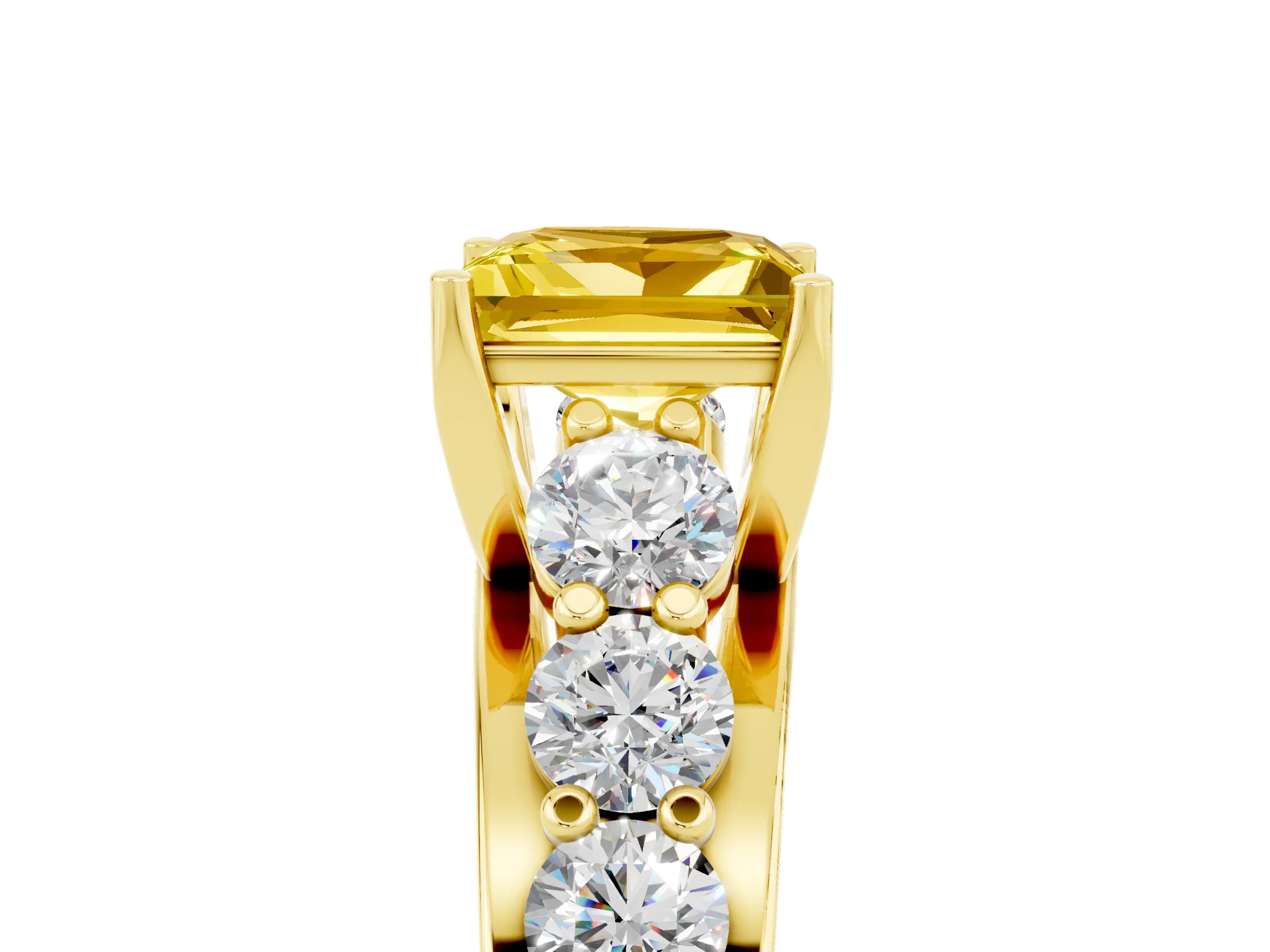 Yellow gold Princess Cut Yellow Sapphire Engagement Ring with Pavé Band and Four-Prong Setting_5