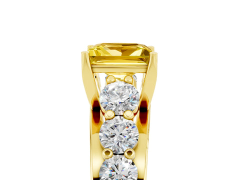 Yellow gold Princess Cut Yellow Sapphire Engagement Ring with Pavé Band and Four-Prong Setting_5