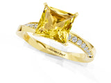 Yellow gold Princess Cut Yellow Sapphire Engagement Ring with Side Stone Accents and Four-Prong Setting_61
