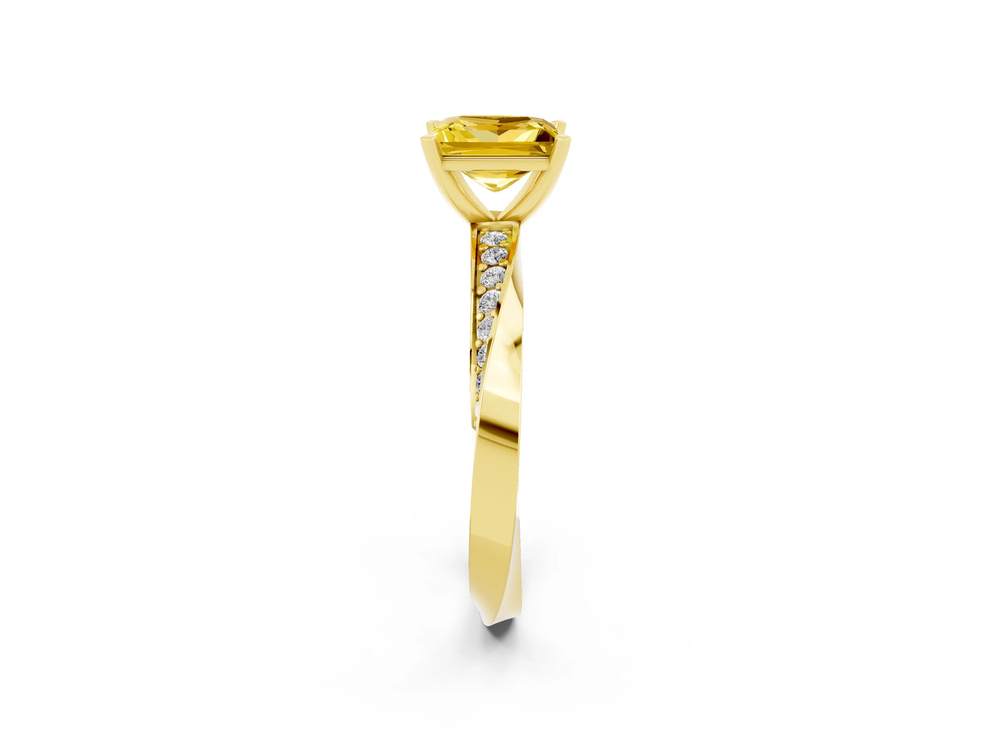 Yellow gold Princess Cut Yellow Sapphire Engagement Ring with Side Stone Accents and Four-Prong Setting_65