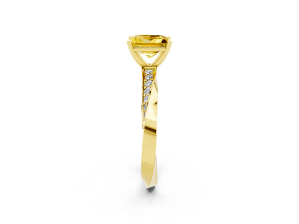 Yellow gold Princess Cut Yellow Sapphire Engagement Ring with Side Stone Accents and Four-Prong Setting