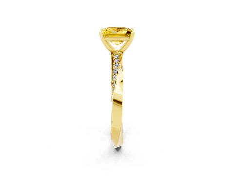 Yellow gold Princess Cut Yellow Sapphire Engagement Ring with Side Stone Accents and Four-Prong Setting_65