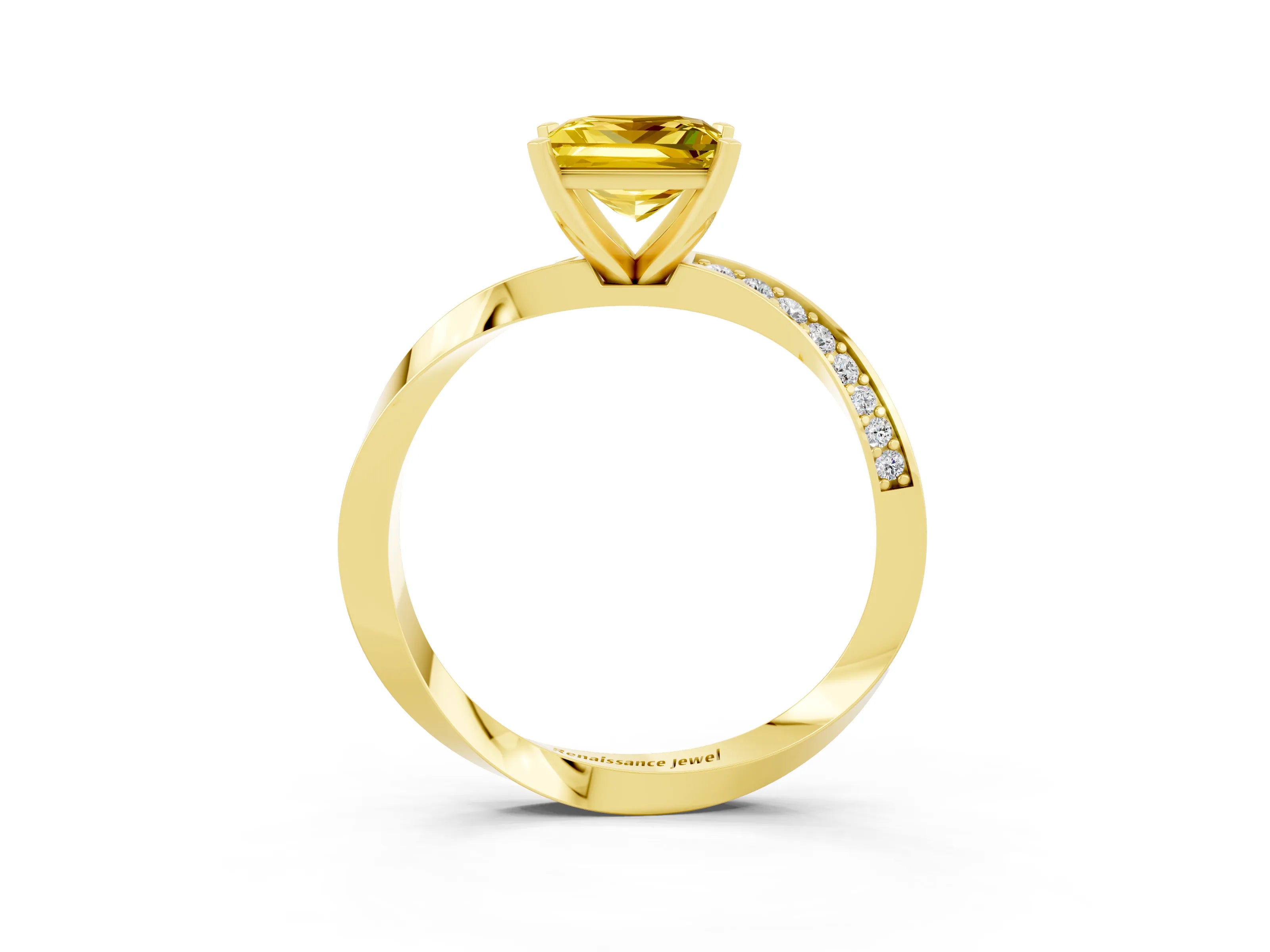 Yellow gold Princess Cut Yellow Sapphire Engagement Ring with Side Stone Accents and Four-Prong Setting_66