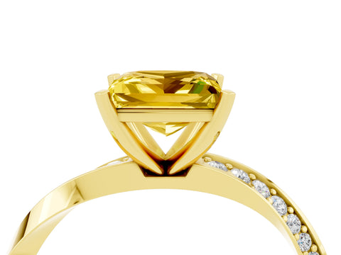 Yellow gold Princess Cut Yellow Sapphire Engagement Ring with Side Stone Accents and Four-Prong Setting_67