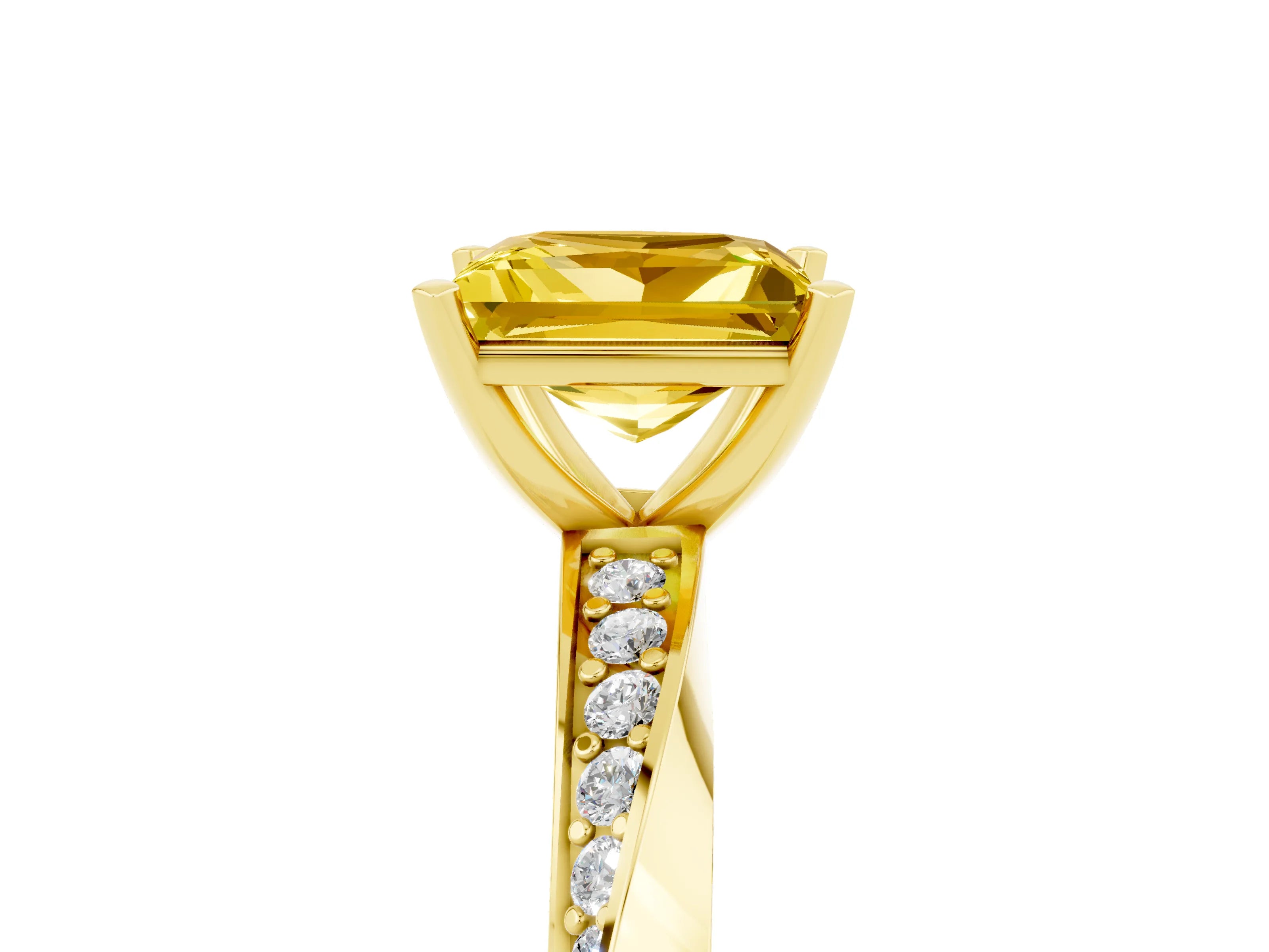 Yellow gold Princess Cut Yellow Sapphire Engagement Ring with Side Stone Accents and Four-Prong Setting_68