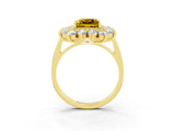 Yellow gold Princess Cut Yellow Sapphire Floral Double Halo Engagement Ring with Prong Setting_75