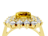 Yellow gold Princess Cut Yellow Sapphire Floral Double Halo Engagement Ring with Prong Setting_76