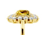 Yellow gold Princess Cut Yellow Sapphire Floral Double Halo Engagement Ring with Prong Setting_77