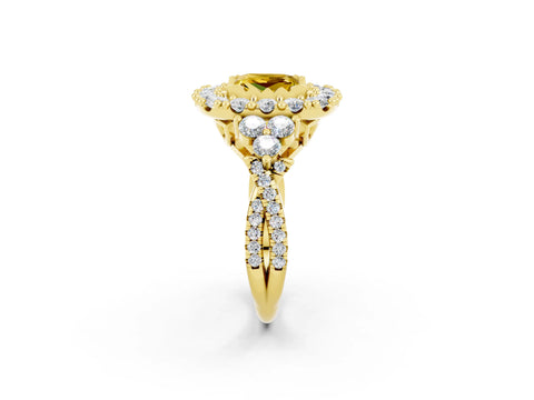 Yellow gold Princess Cut Yellow Sapphire Halo Ring with Pavé Band and Four-Prong Setting_14