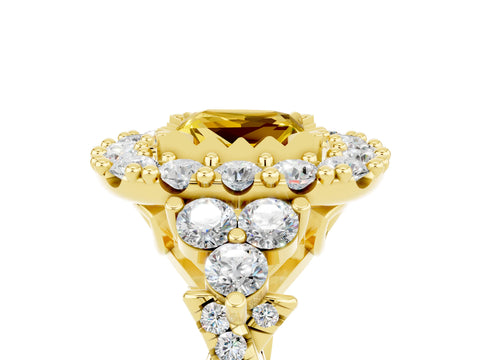 Yellow gold Princess Cut Yellow Sapphire Halo Ring with Pavé Band and Four-Prong Setting_17