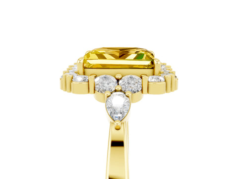 Yellow gold Princess Cut Yellow Sapphire Halo Ring with Pear Side Stones and Prong Setting_17