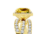 Yellow gold Princess Cut Yellow Sapphire Halo Ring with Round Split Shank and Prong Setting_53