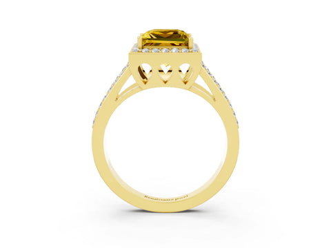 Yellow gold Princess Cut Yellow Sapphire Halo Ring with Split Shank U-Prong Band and Four-Prong Setting_3