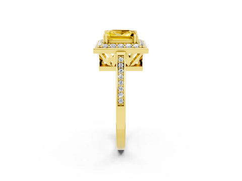 Yellow gold Princess Cut Yellow Sapphire Halo Ring with Split Shank and Four-Prong Setting_2