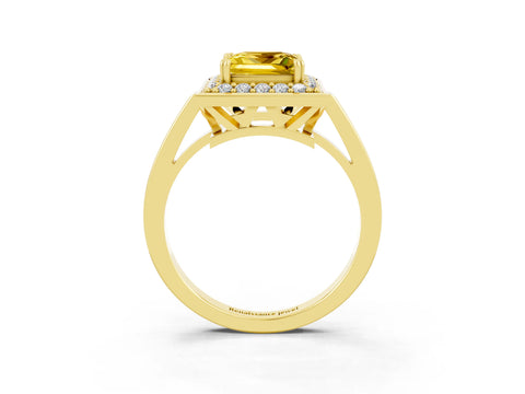Yellow gold Princess Cut Yellow Sapphire Halo Ring with Split Shank and Four-Prong Setting_3