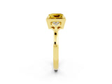 Yellow gold Princess Cut Yellow Sapphire Halo Ring with Tapered Band and Four-Prong Setting_2
