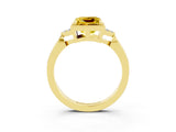 Yellow gold Princess Cut Yellow Sapphire Halo Ring with Tapered Band and Four-Prong Setting_3