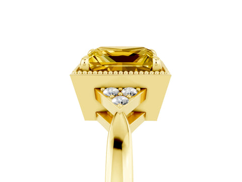 Yellow gold Princess Cut Yellow Sapphire Halo Ring with Tapered Band and Four-Prong Setting_5