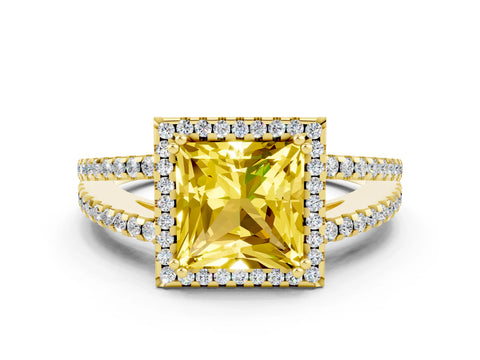 Yellow gold Princess Cut Yellow Sapphire Halo Split Shank Engagement Ring_12
