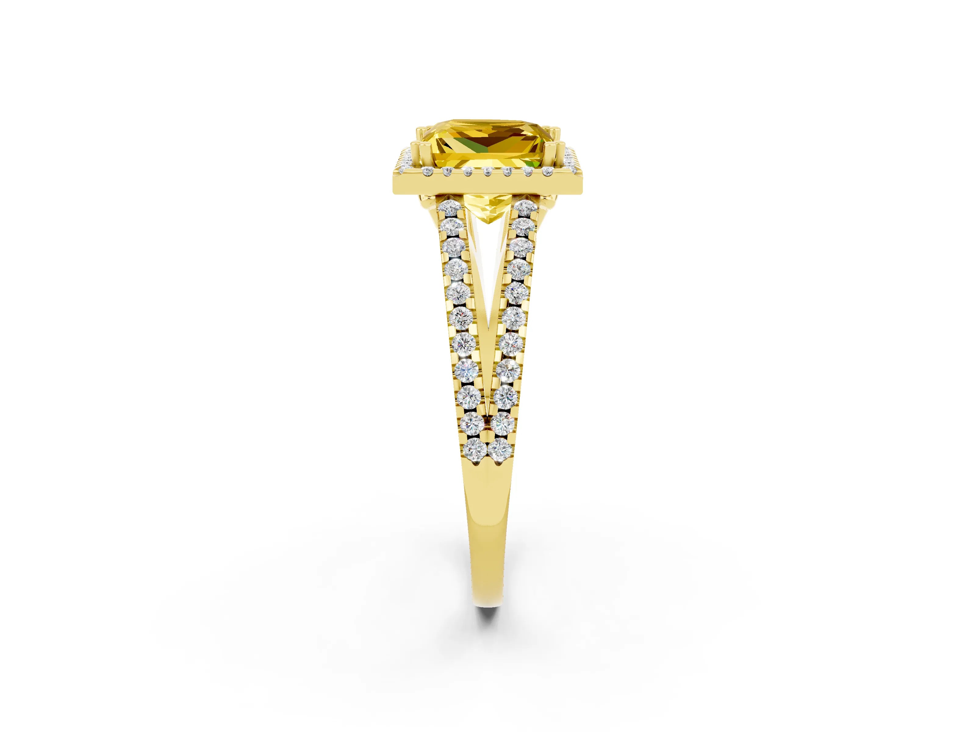 Yellow gold Princess Cut Yellow Sapphire Halo Split Shank Engagement Ring_14