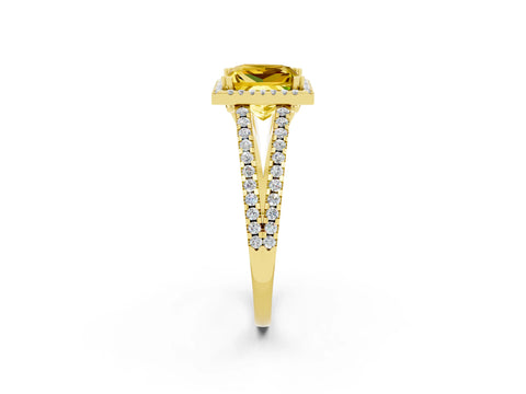 Yellow gold Princess Cut Yellow Sapphire Halo Split Shank Engagement Ring_14