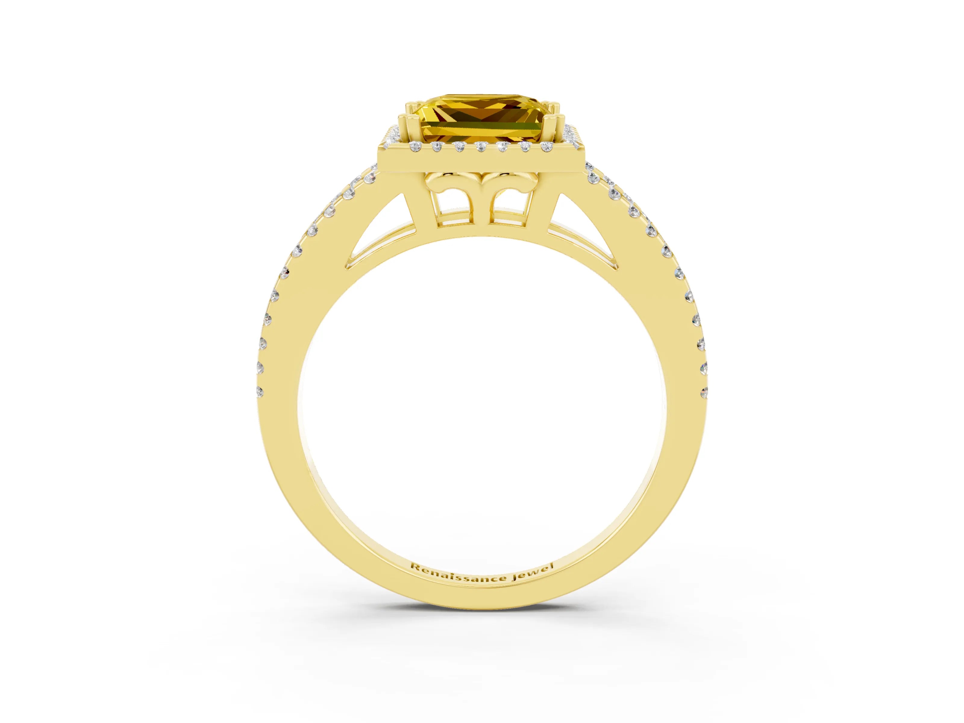 Yellow gold Princess Cut Yellow Sapphire Halo Split Shank Engagement Ring_15
