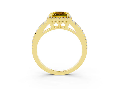 Yellow gold Princess Cut Yellow Sapphire Halo Split Shank Engagement Ring_15