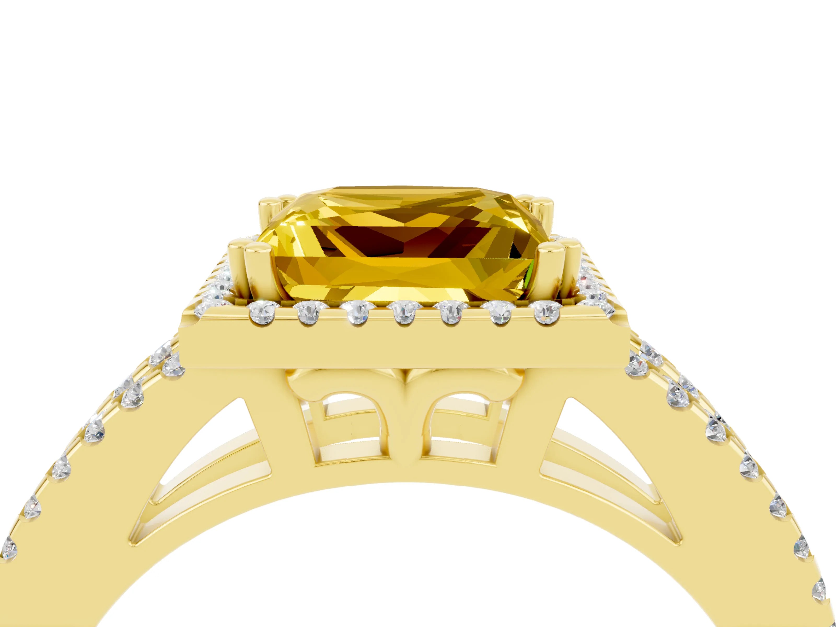 Yellow gold Princess Cut Yellow Sapphire Halo Split Shank Engagement Ring_16