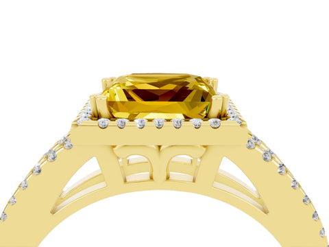 Yellow gold Princess Cut Yellow Sapphire Halo Split Shank Engagement Ring_16