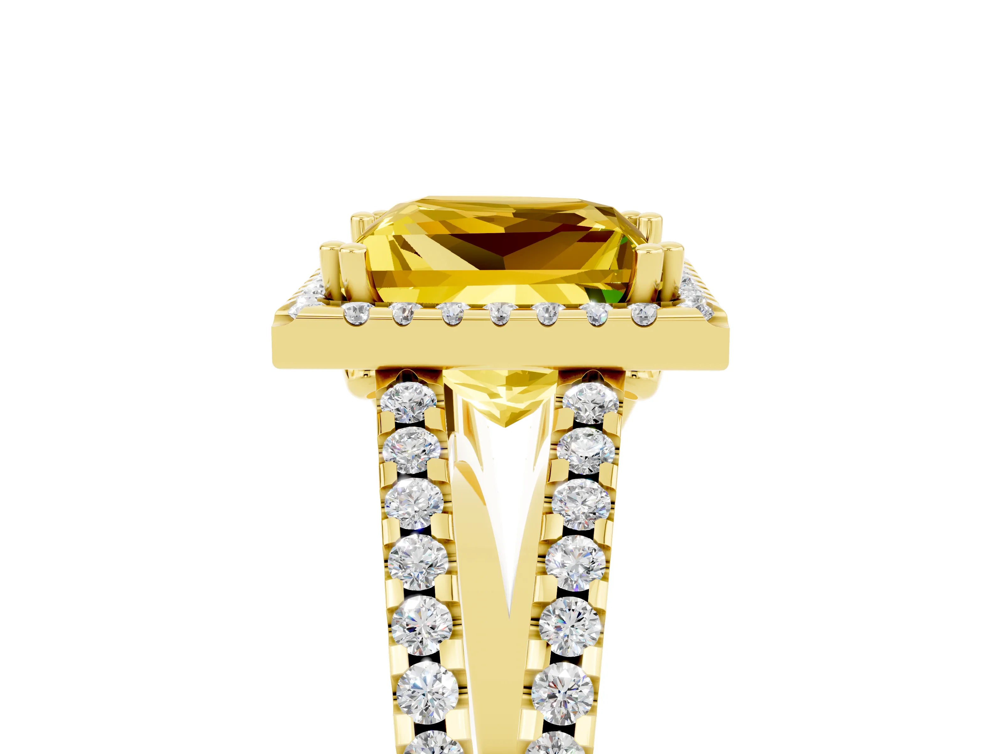 Yellow gold Princess Cut Yellow Sapphire Halo Split Shank Engagement Ring_17