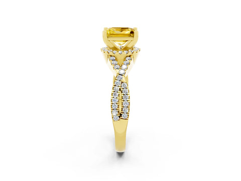 Yellow gold Princess Cut Yellow Sapphire Halo Twist Band Solitaire Prong Setting Ring_26