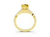 Yellow gold Princess Cut Yellow Sapphire Halo Twist Band Solitaire Prong Setting Ring_27