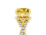 Yellow gold Princess Cut Yellow Sapphire Halo Twist Band Solitaire Prong Setting Ring_29