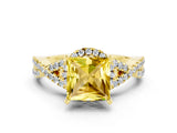 Yellow gold Princess Cut Yellow Sapphire  Halo Twist Band Solitaire Prong Setting Ring_42
