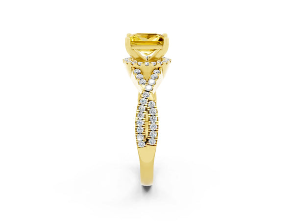 Yellow gold Princess Cut Yellow Sapphire  Halo Twist Band Solitaire Prong Setting Ring