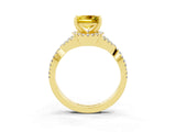 Yellow gold Princess Cut Yellow Sapphire  Halo Twist Band Solitaire Prong Setting Ring_45
