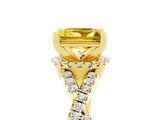 Yellow gold Princess Cut Yellow Sapphire  Halo Twist Band Solitaire Prong Setting Ring_47