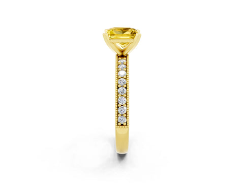 Yellow gold Princess Cut Yellow Sapphire Milgrain Pavé Engagement Ring with Four-Prong Setting_38