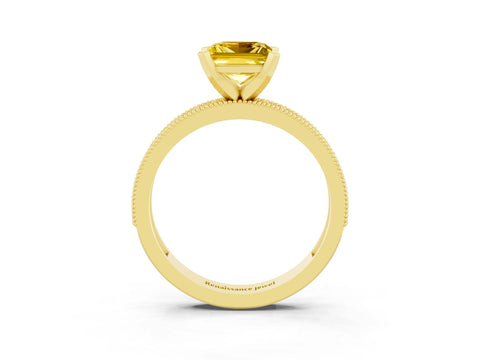 Yellow gold Princess Cut Yellow Sapphire Milgrain Pavé Engagement Ring with Four-Prong Setting_39