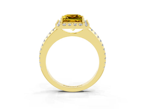 Yellow gold Princess Cut Yellow Sapphire Pavé Halo Ring with Four-Prong Setting_15