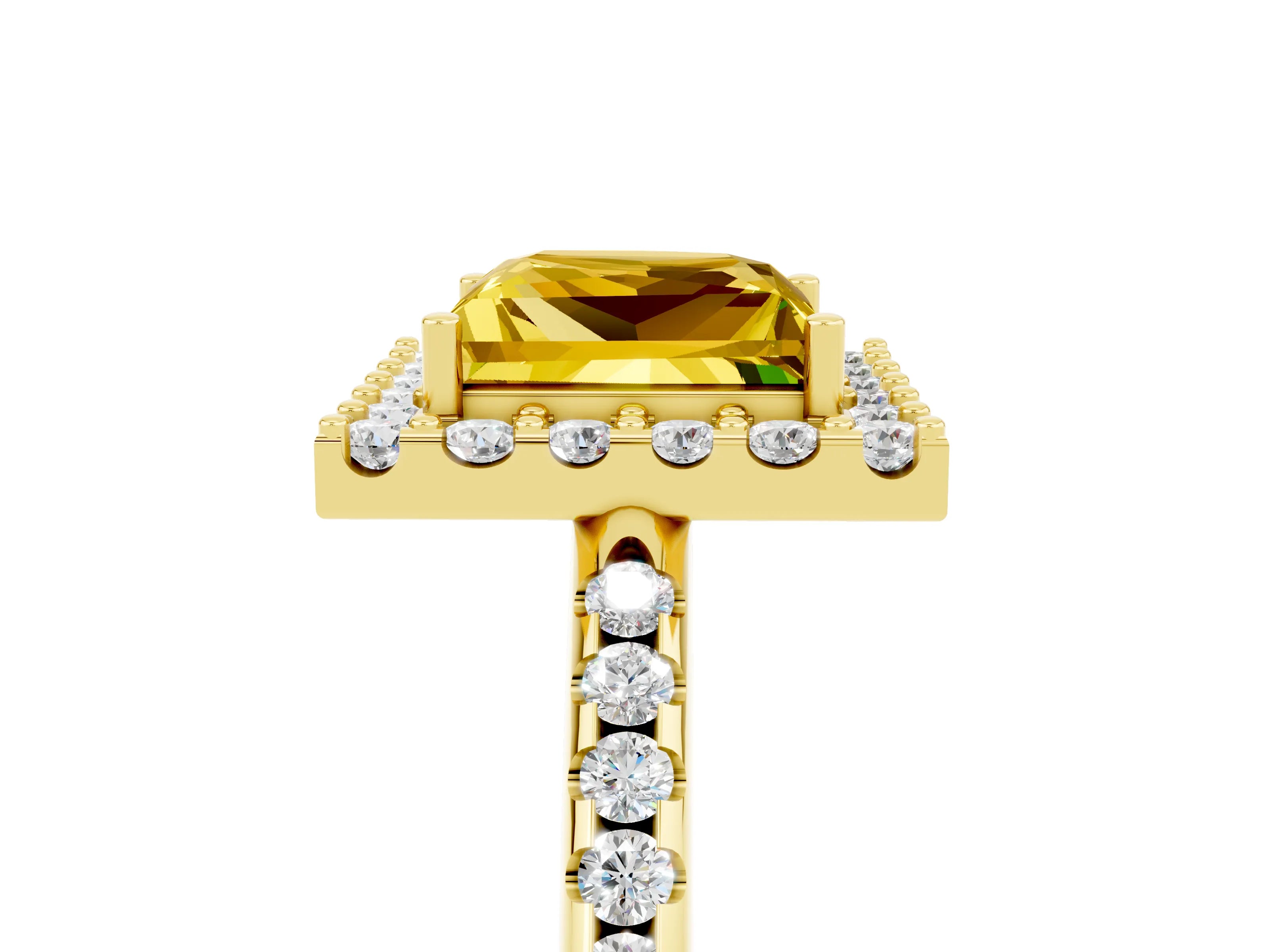 Yellow gold Princess Cut Yellow Sapphire Pavé Halo Ring with Four-Prong Setting_17
