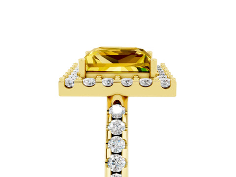 Yellow gold Princess Cut Yellow Sapphire Pavé Halo Ring with Four-Prong Setting_17