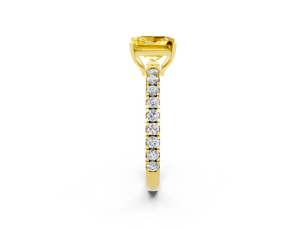 Yellow gold Princess Cut Yellow Sapphire Pavé Solitaire Engagement Ring with Four-Prong Setting