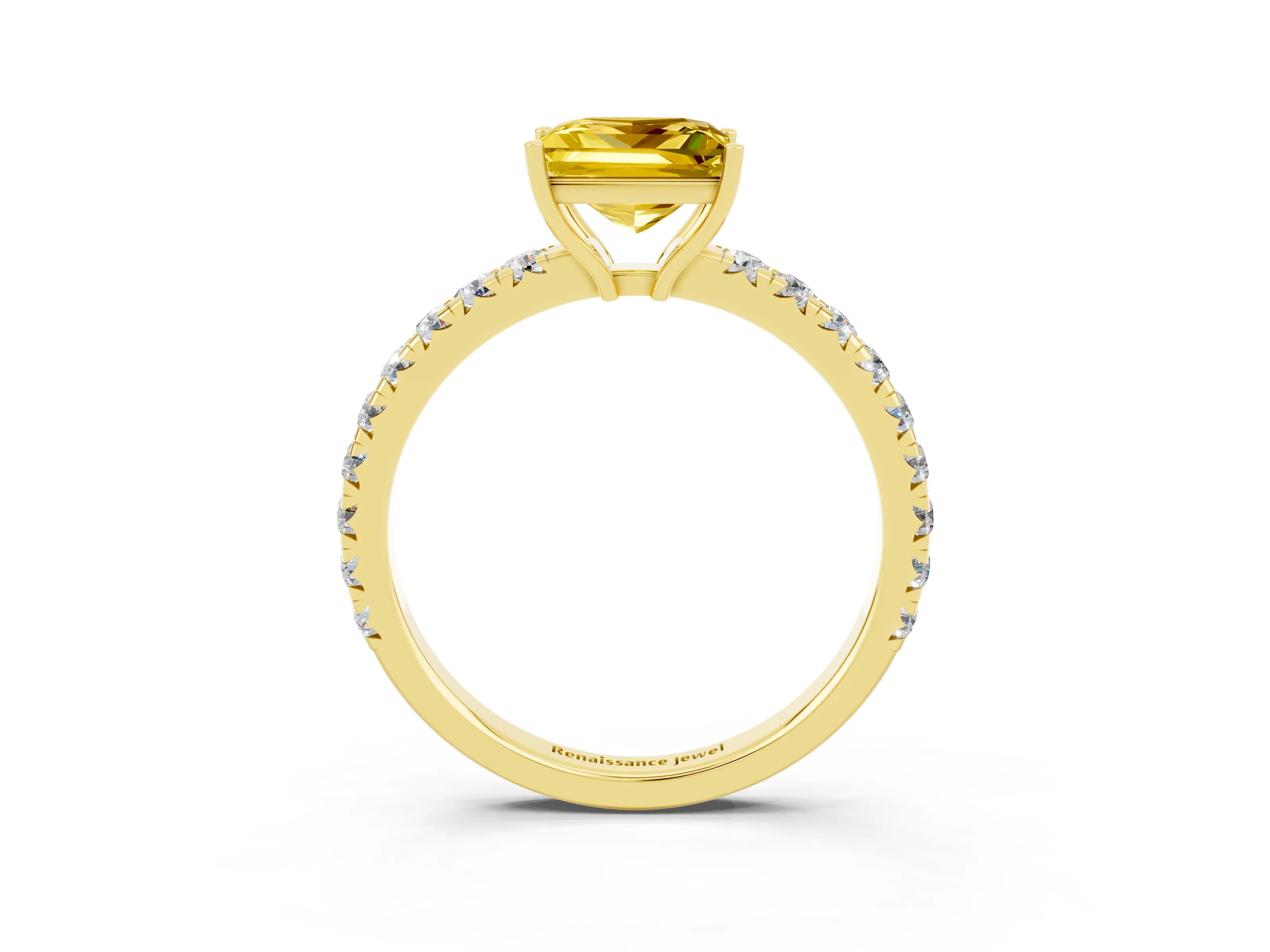 Yellow gold Princess Cut Yellow Sapphire Pavé Solitaire Engagement Ring with Four-Prong Setting_15