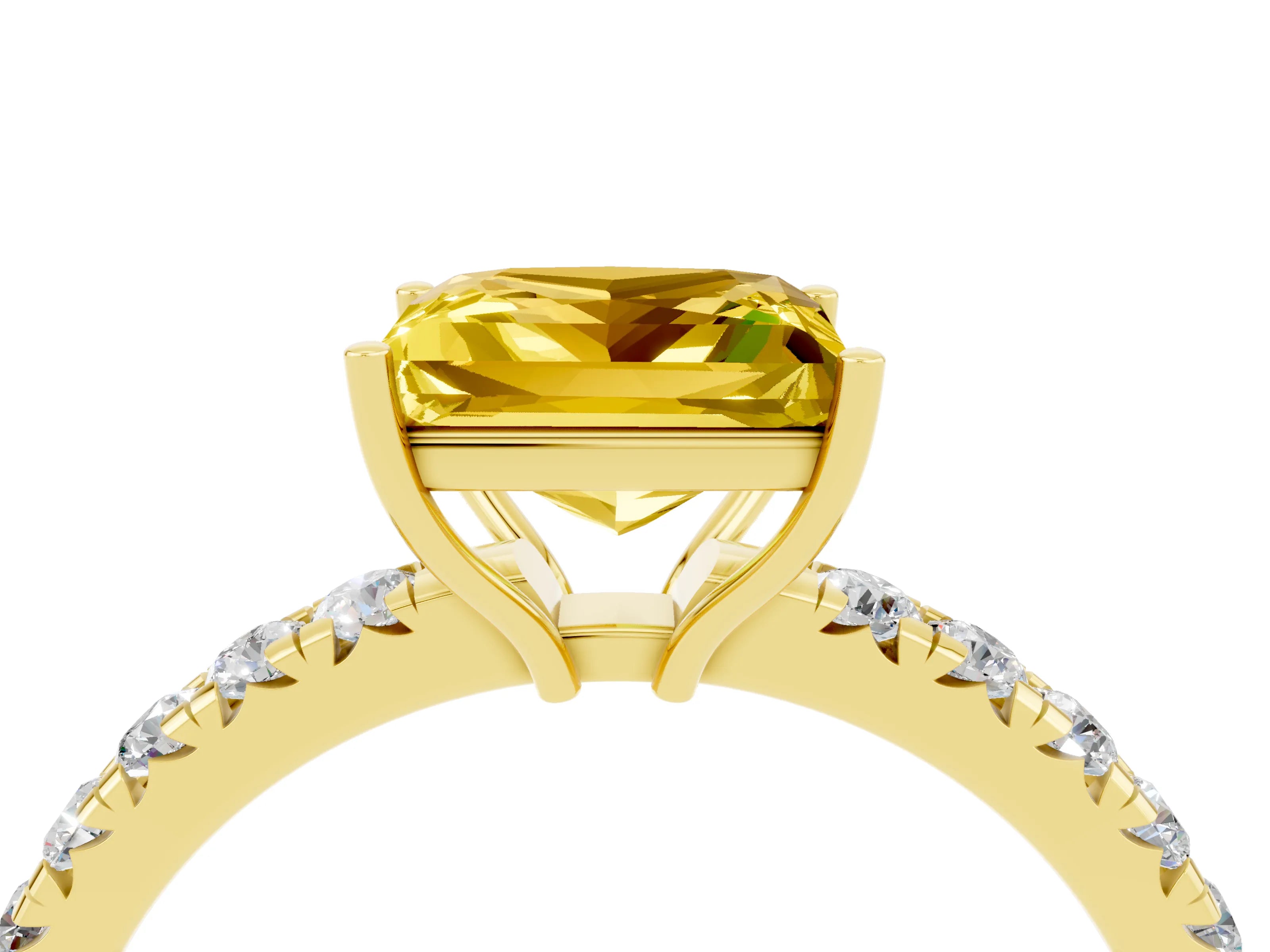 Yellow gold Princess Cut Yellow Sapphire Pavé Solitaire Engagement Ring with Four-Prong Setting_16