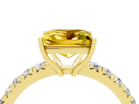 Yellow gold Princess Cut Yellow Sapphire Pavé Solitaire Engagement Ring with Four-Prong Setting_16